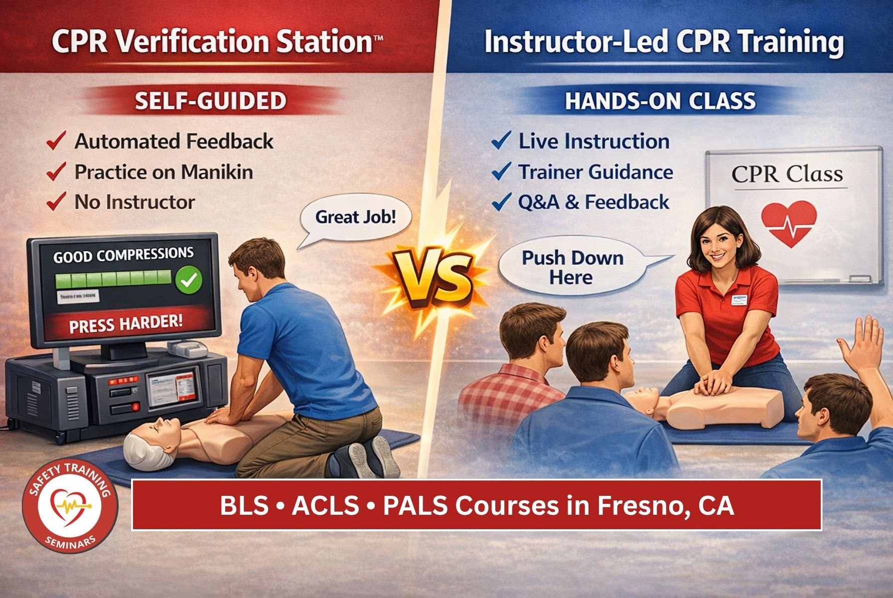 Instructor-Led Training vs. CPR Verification Stations: BLS, ACLS, and PALS Courses in Fresno, CA
