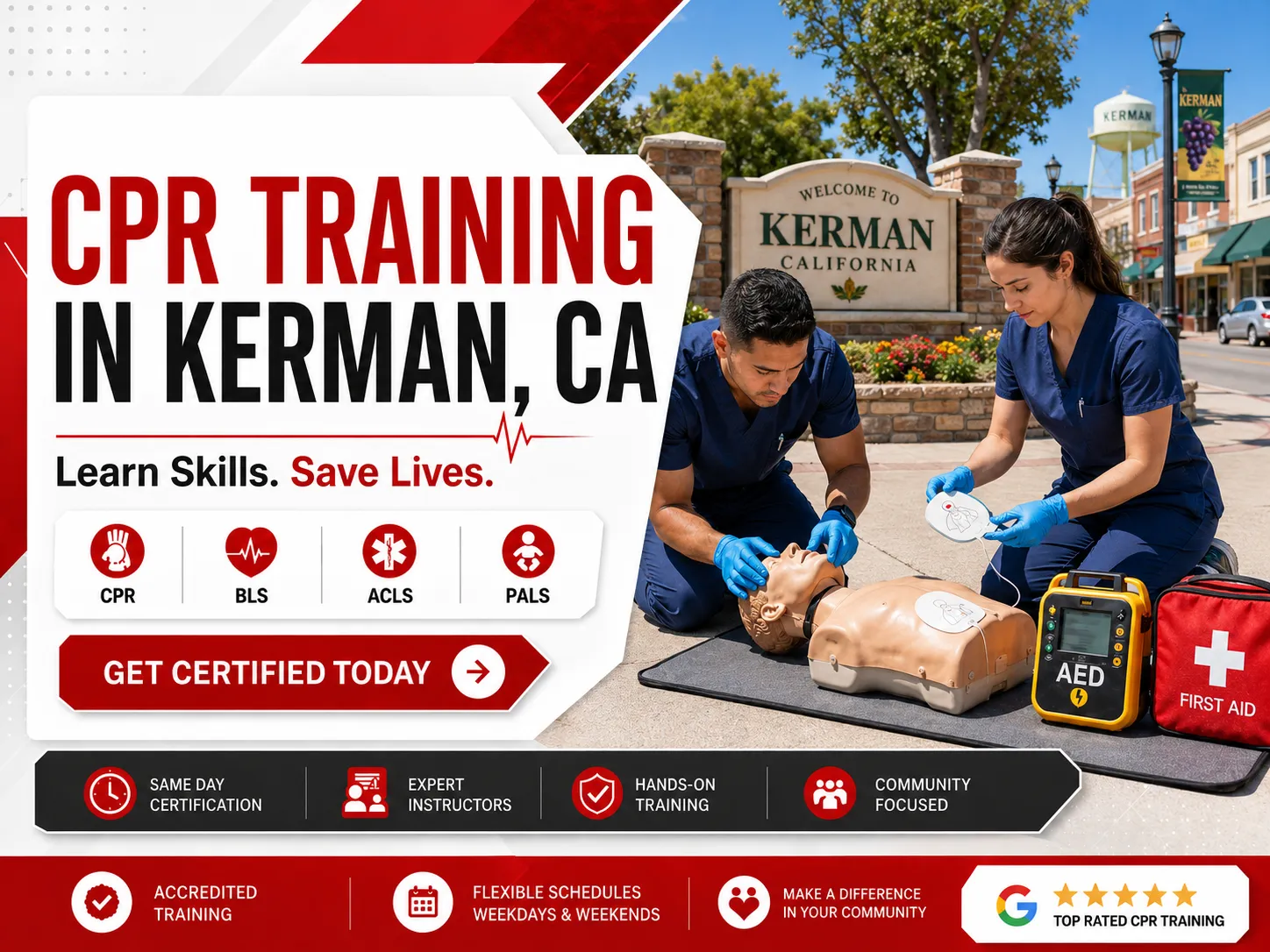BLS skills check during CPR certification class in Kerman, CA