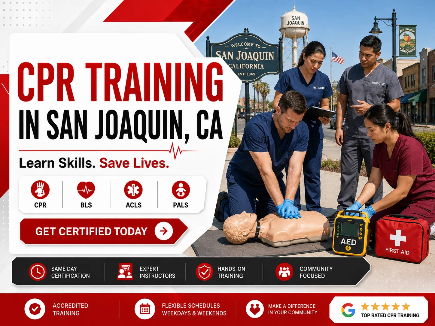 First responder CPR and BLS training course in San Joaquin, California