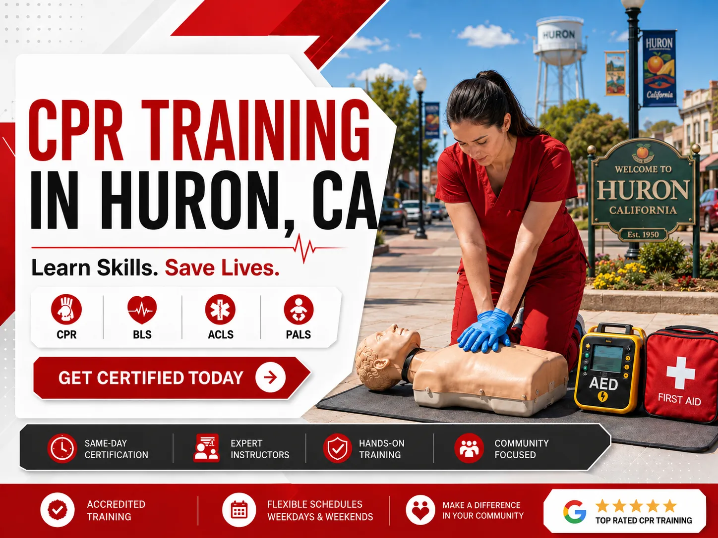 Hands-on AED and CPR training course in Huron, CA