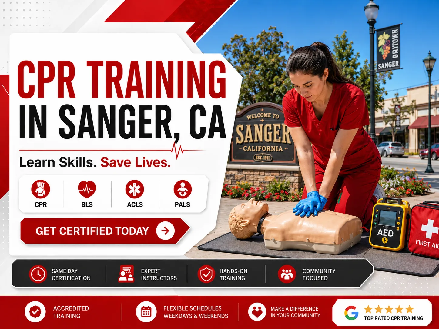 Nurses and EMTs in ACLS certification class in Sanger, CA